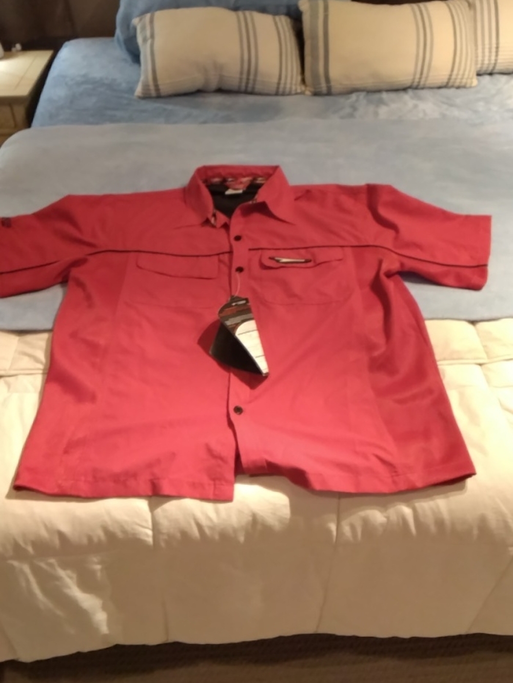 Teknic Racing Men's Casual Short-Sleeve Button-Down Shirt in Red